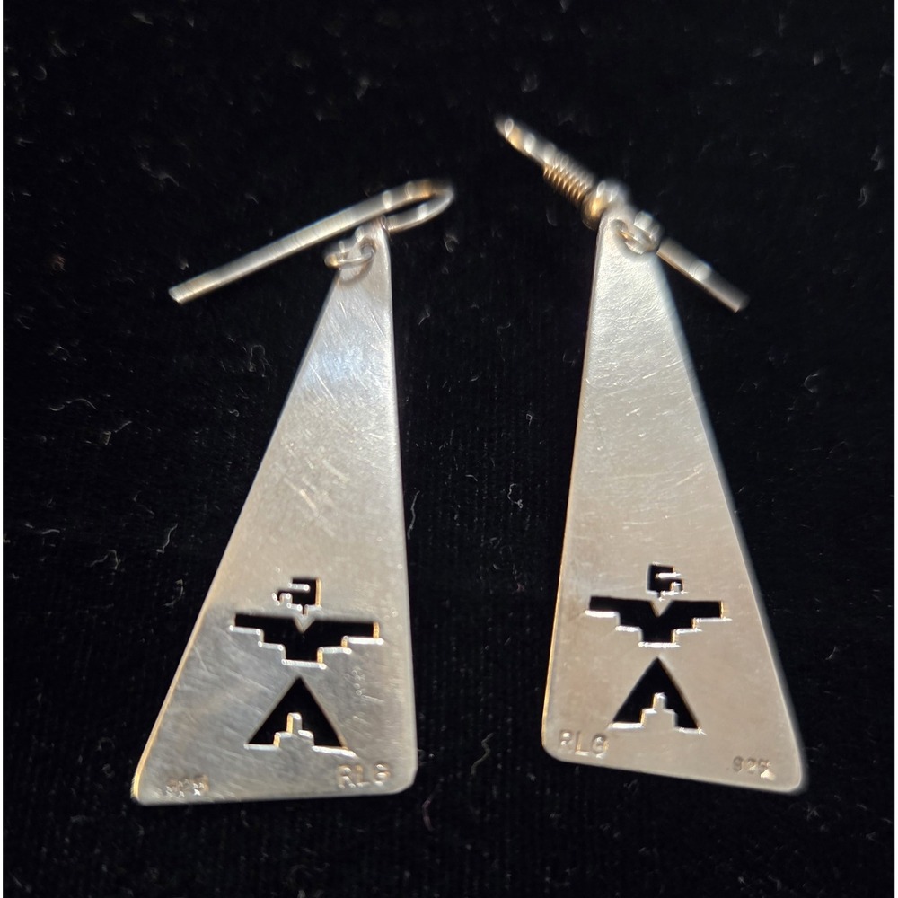 Navajo Sterling Silver Thunderbird dangle earrings - signed RLG - Vintage